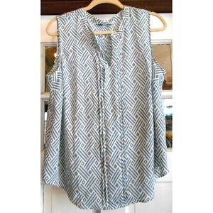 41 Hawthorn Stitch Fix Womens Top 1X Pleated Tank Sleeveless Geometric BOHO Blue